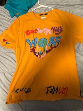 Ksubi Orange' Graphic Tee with Multicolor 'World' Print